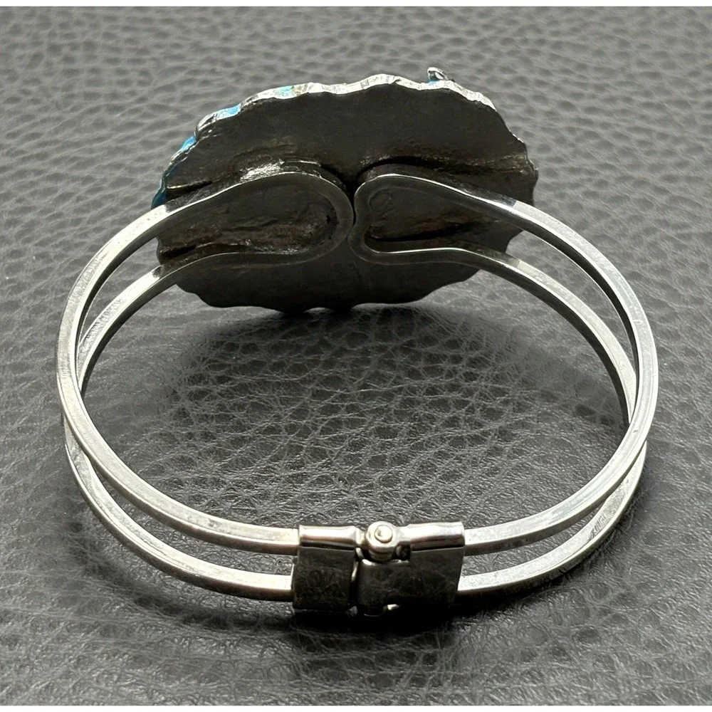 Vintage Tropical Palm Tree Clamper Bangle Enamel Rhinestone Beach Bracelet 7.5
